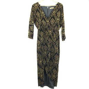 NWT | Alice + Olivia | Velvet faux wrap dress | Black w/gold embroidery | Size 8